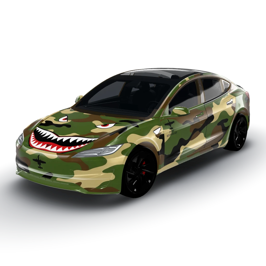 We'll replicate the A-10 Warthog's classic — a Model 3 (2024+) Performance wearing this AI wrap design