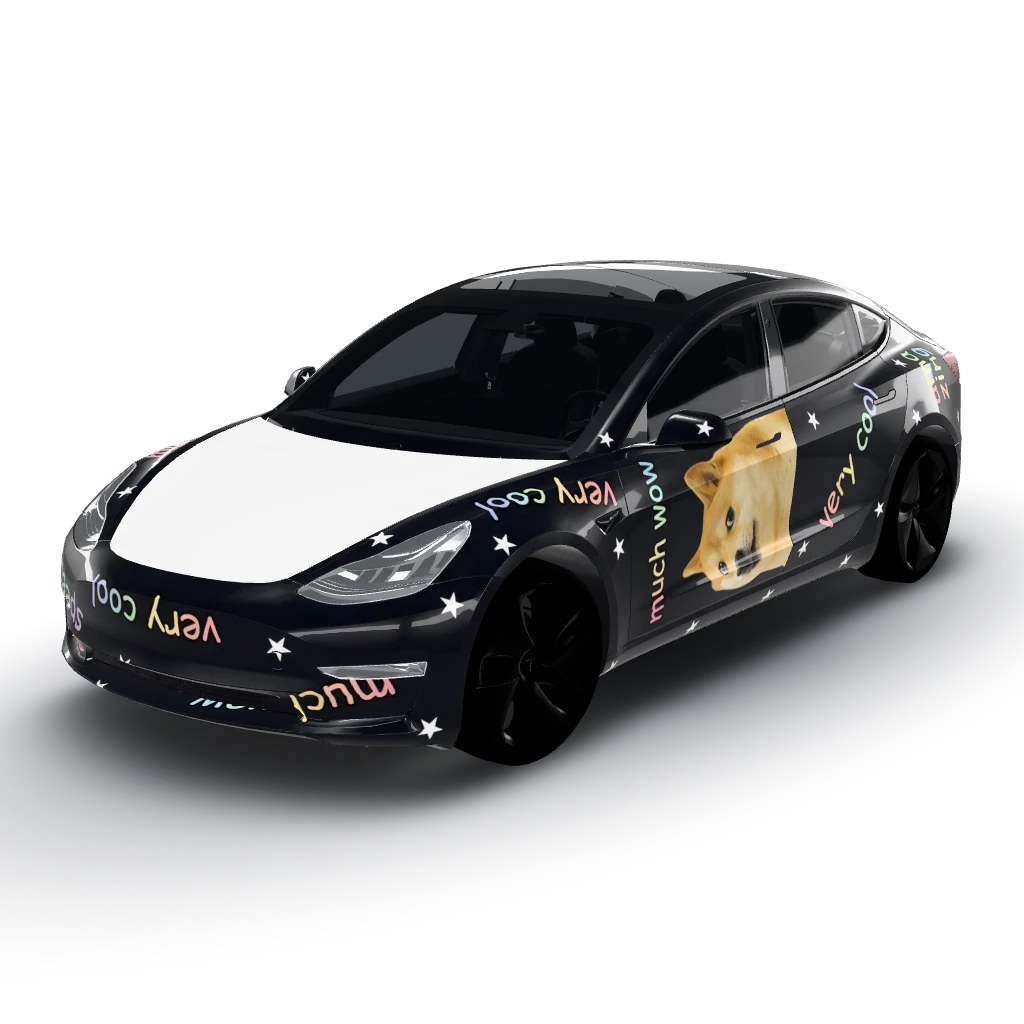 Dark matte wrap — a Model 3 wearing this AI wrap design