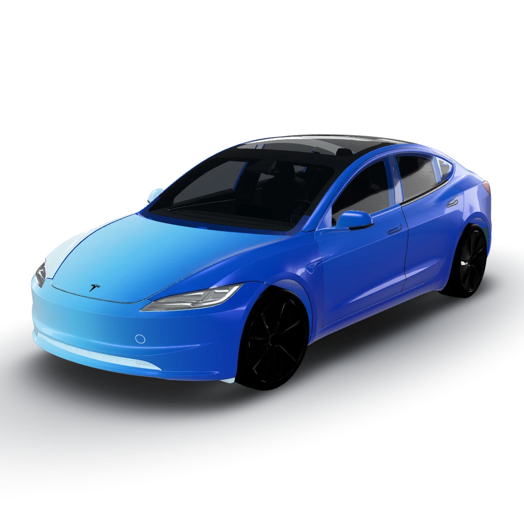Blue fading into light blue fading — a Model 3 (2024+) Standard & Premium wearing this AI wrap design