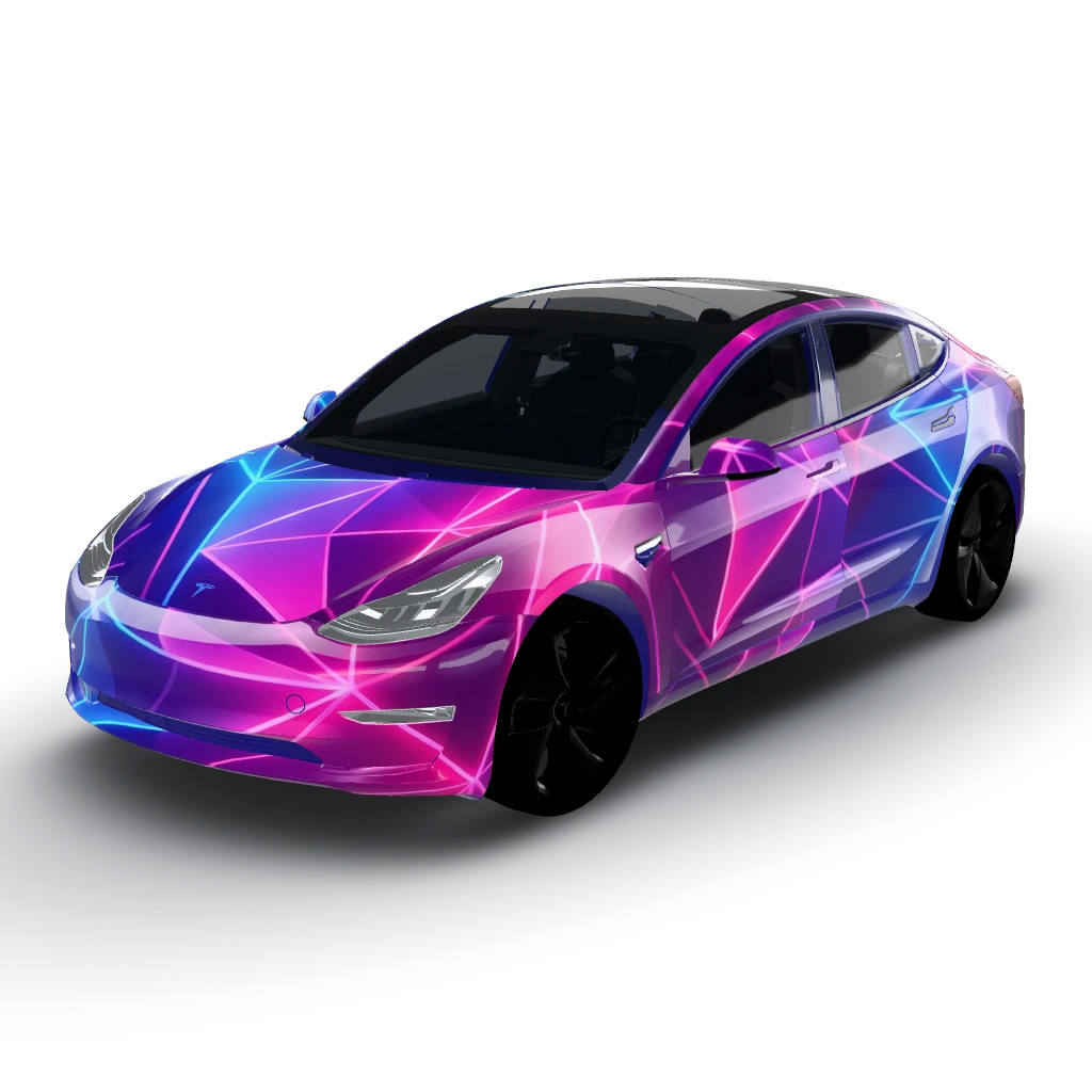 Perfect! — a Model 3 wearing this AI wrap design