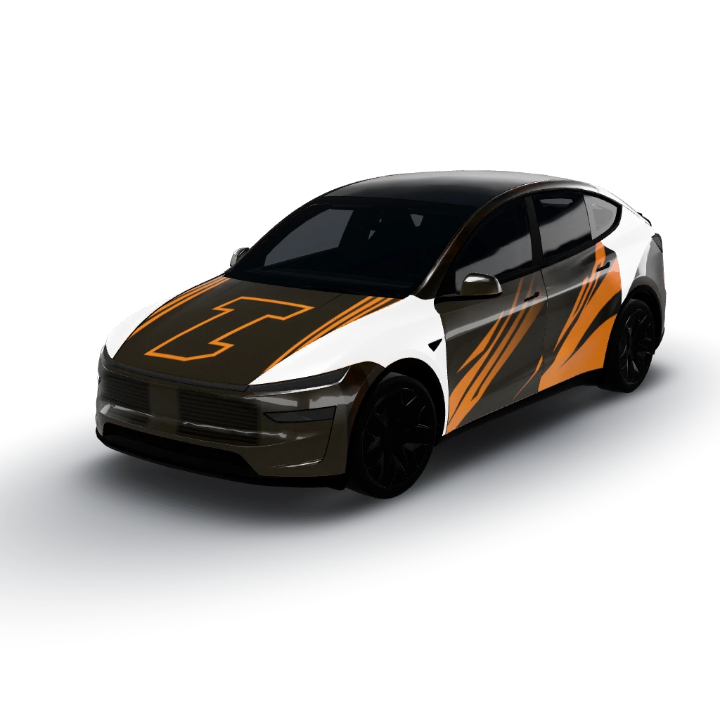 Perfect! — a Model Y L wearing this AI wrap design