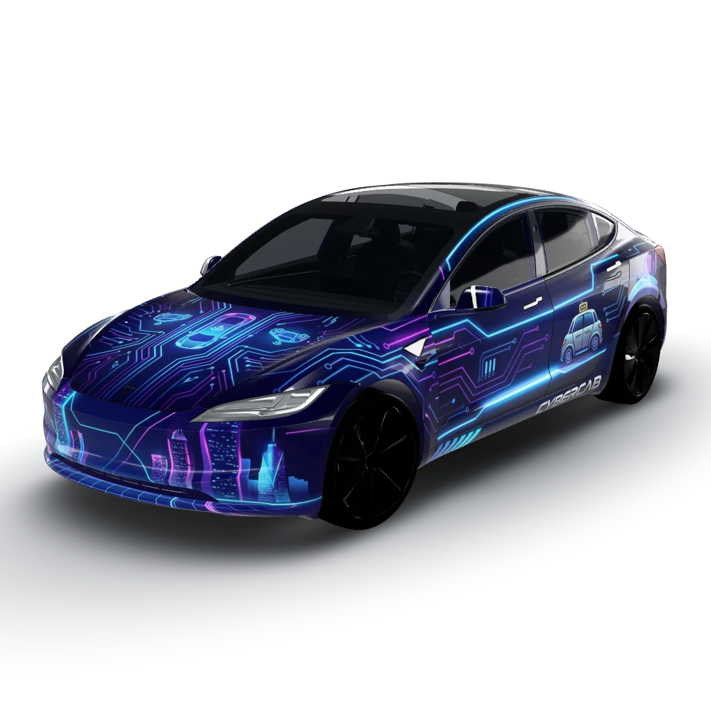 Cybercab style wrap — a Model 3 (2024+) Standard & Premium wearing this AI wrap design