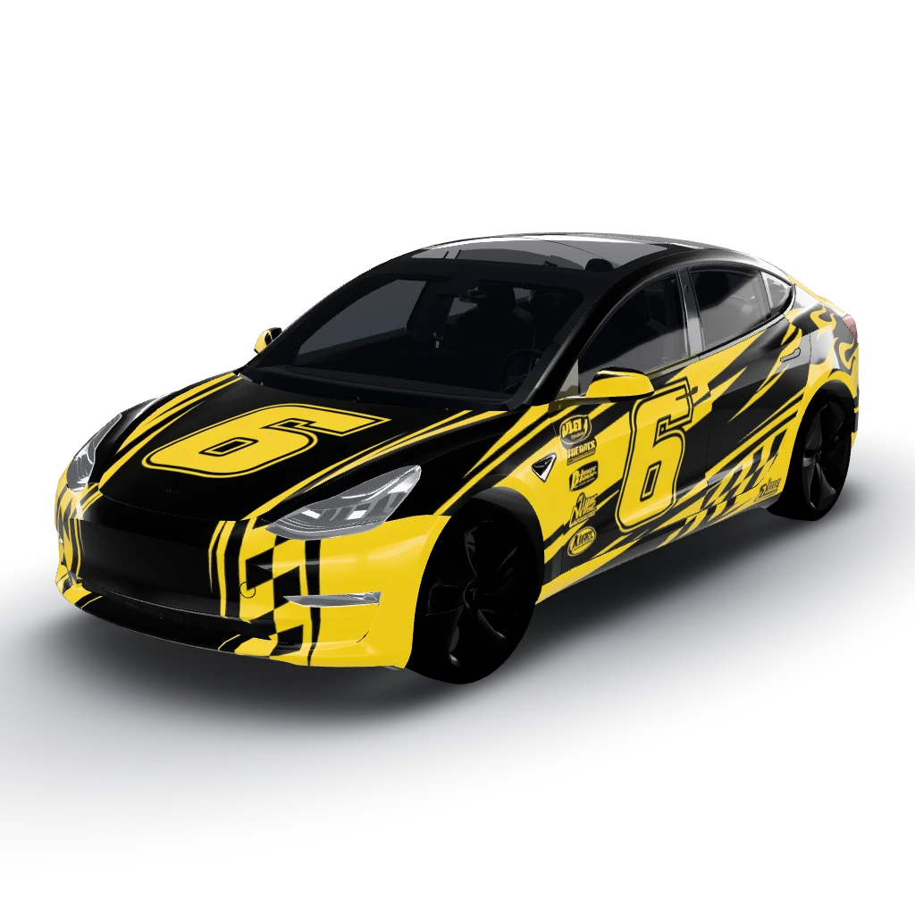 Nascar style wrap — a Model 3 wearing this AI wrap design