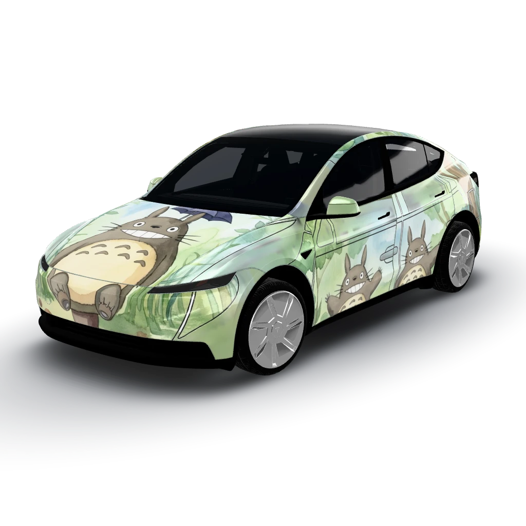Es sollen Totoros zusehen sein, die — a Model Y (2025+) Standard wearing this AI wrap design