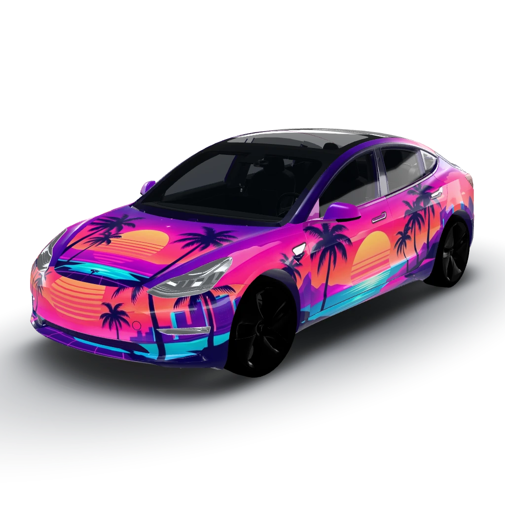 GTA 6 Color theme palette with sleek — a Model 3 wearing this AI wrap design