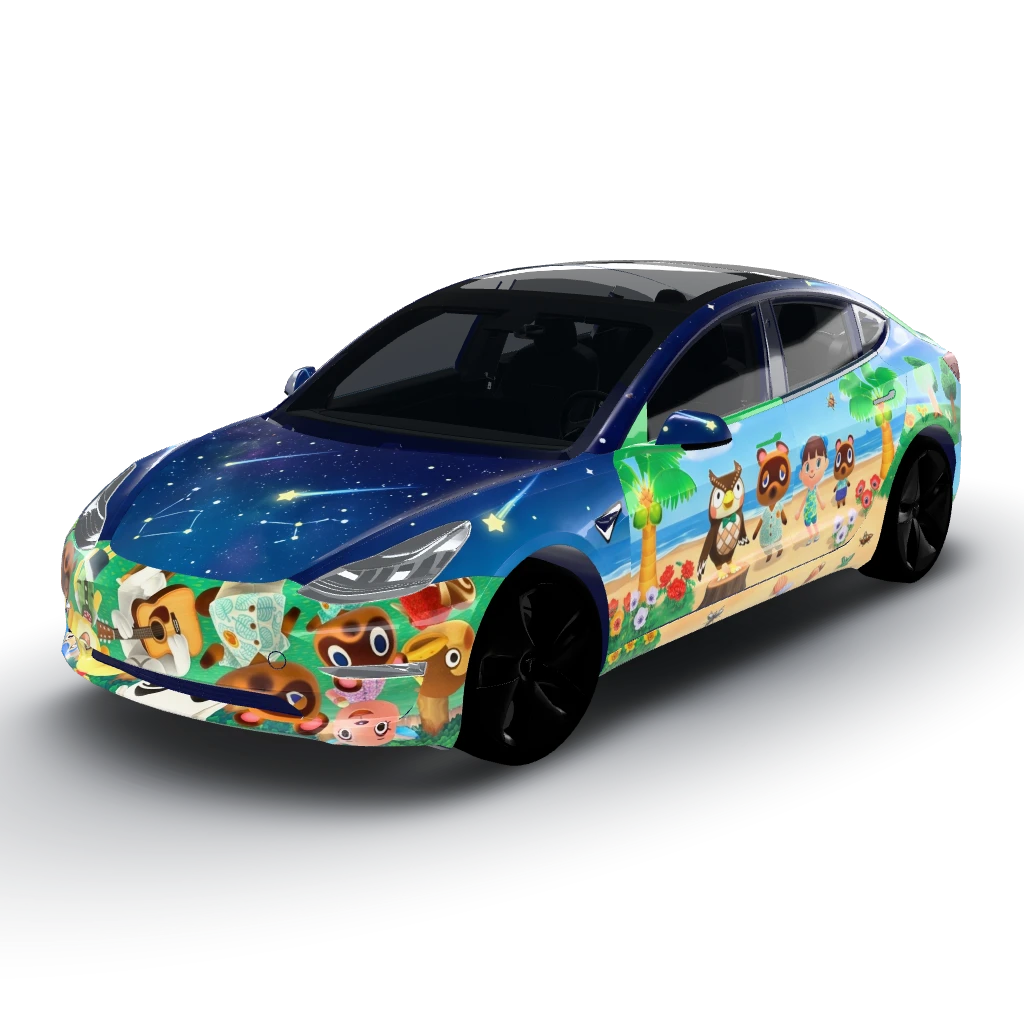 Sounds like a fun design! — a Model 3 wearing this AI wrap design