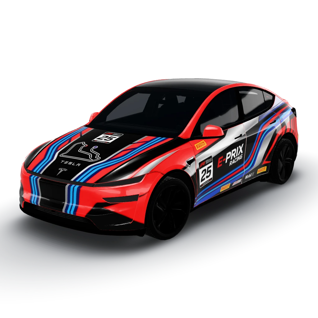 F1 grand prix livery — a Model Y (2025+) Premium wearing this AI wrap design