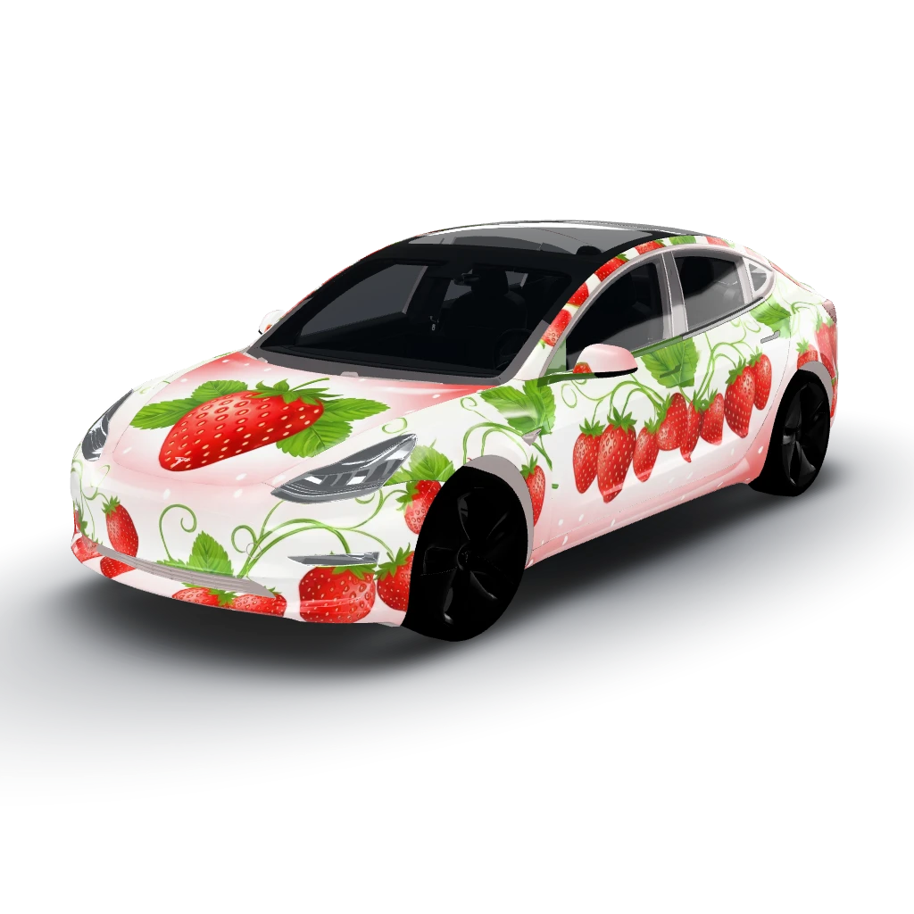 Vibrant and playful design — a Model 3 wearing this AI wrap design
