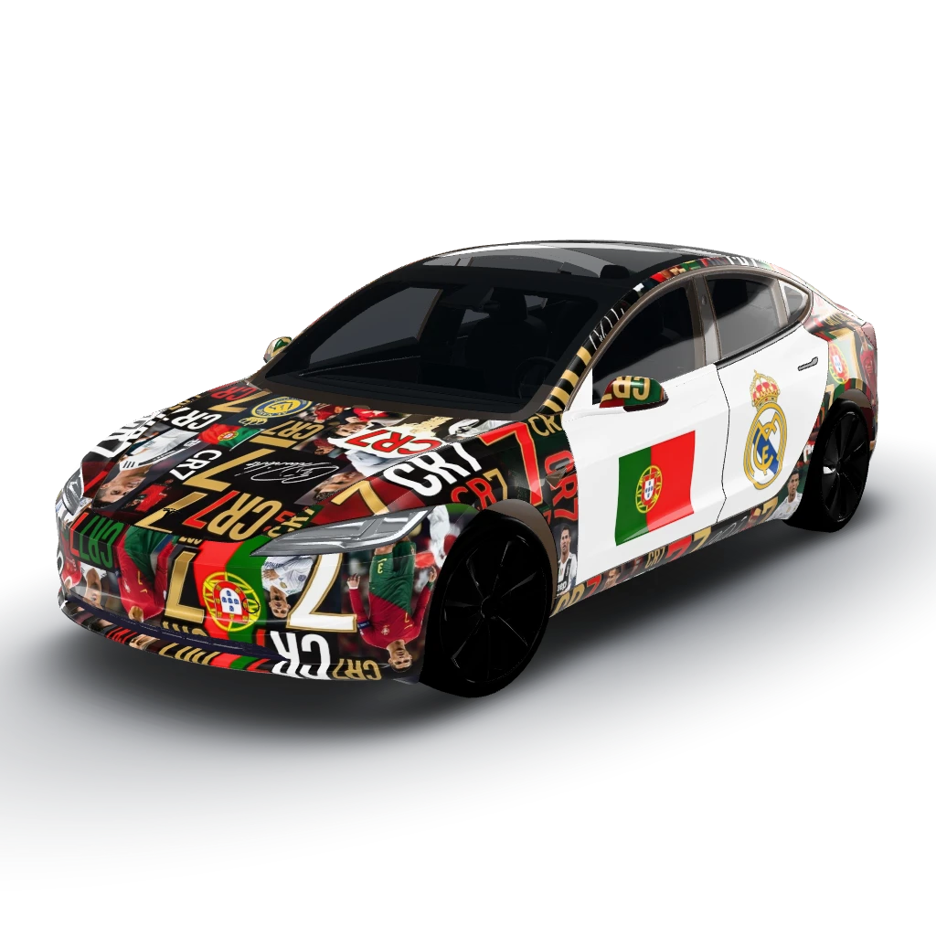 White color on the doors a portugese flag — a Model 3 (2024+) Standard & Premium wearing this AI wrap design