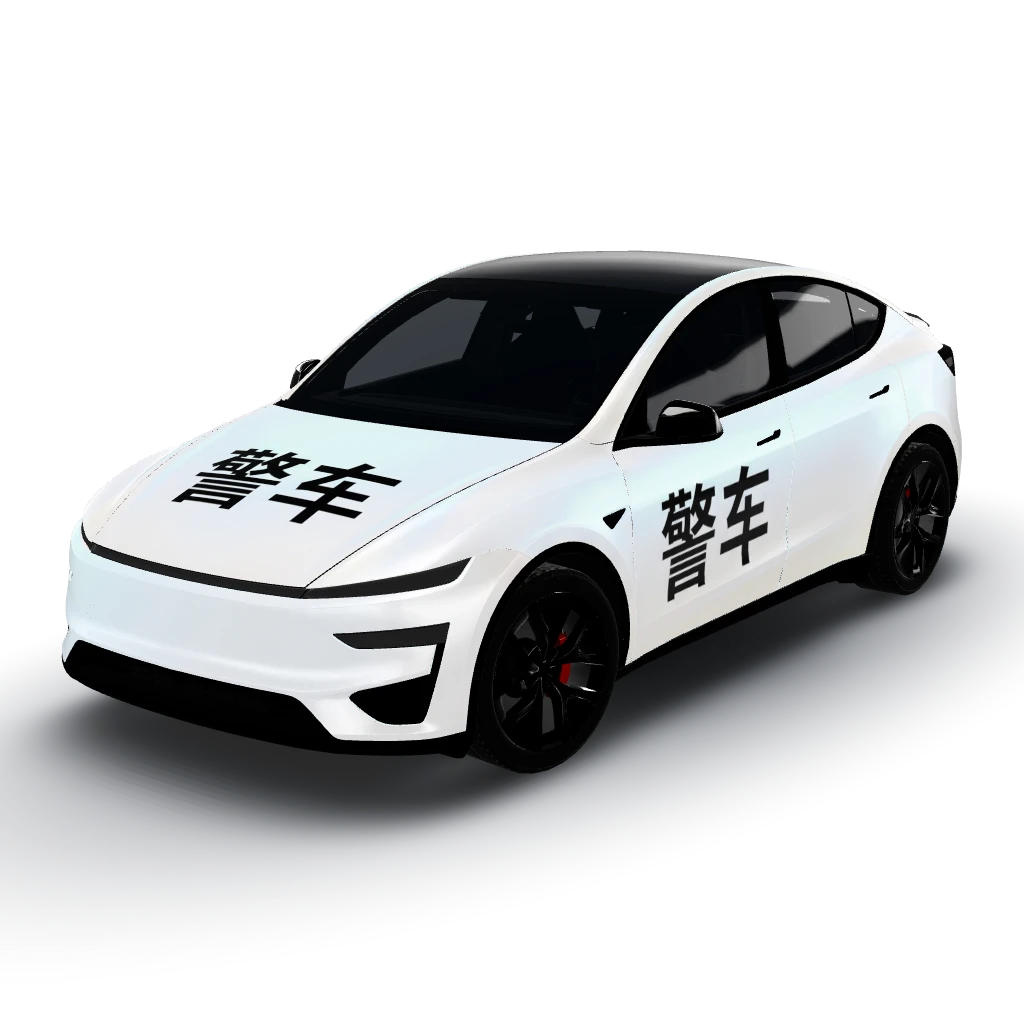 Satin pearl white with a faint icy blue — a Model Y (2025+) Performance wearing this AI wrap design