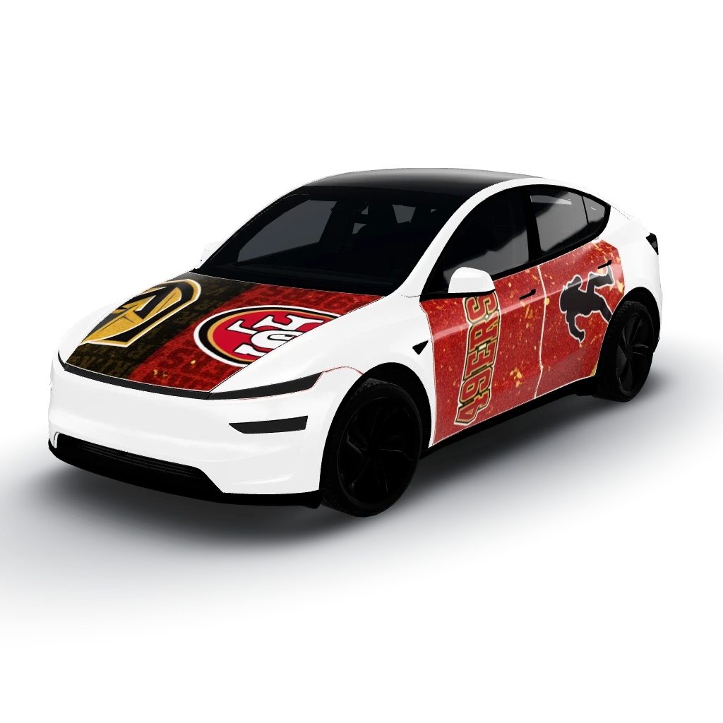 San fransissco 49ers and Las Vegas Golden — a Model Y (2025+) Premium wearing this AI wrap design