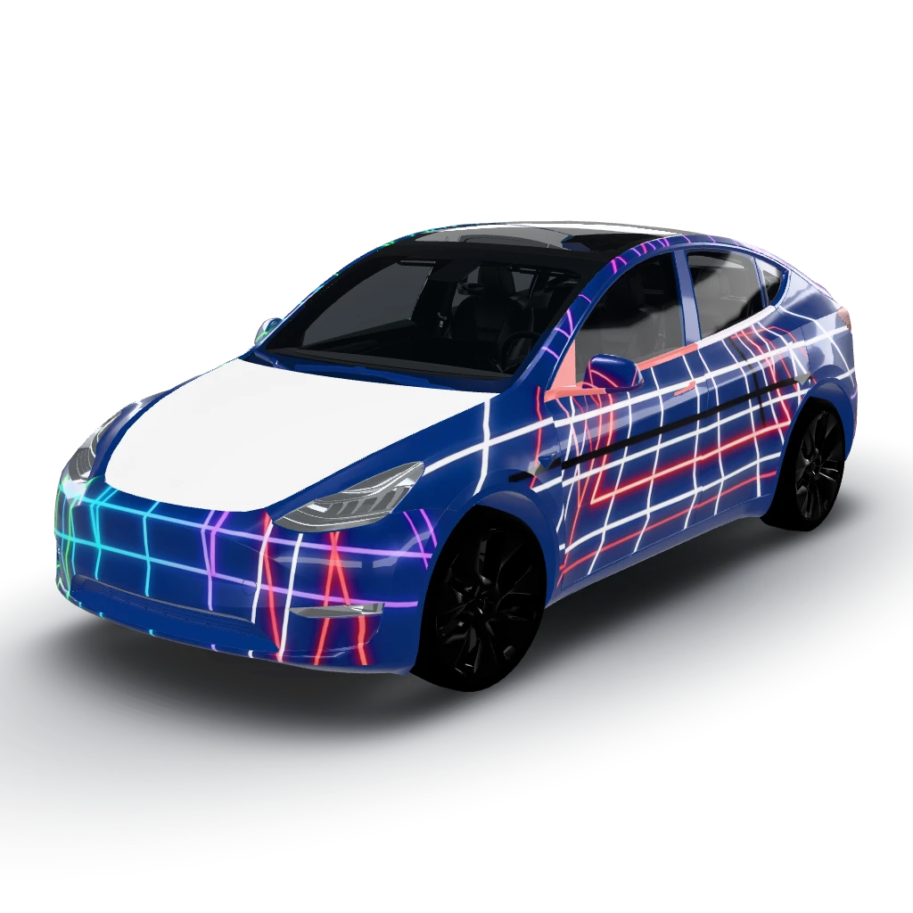Here’s the final design summary — a Model Y wearing this AI wrap design