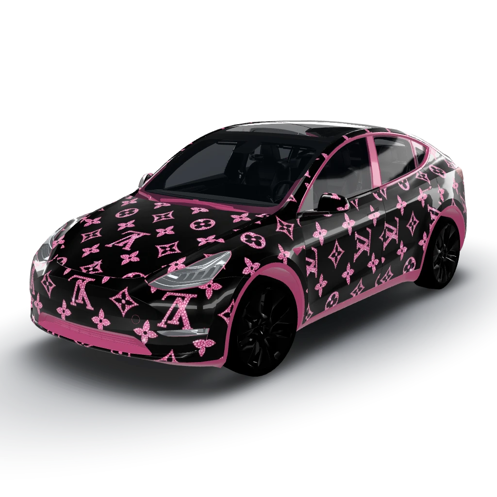 Apply a glamorous Louis Vuitton-inspired — a Model Y wearing this AI wrap design