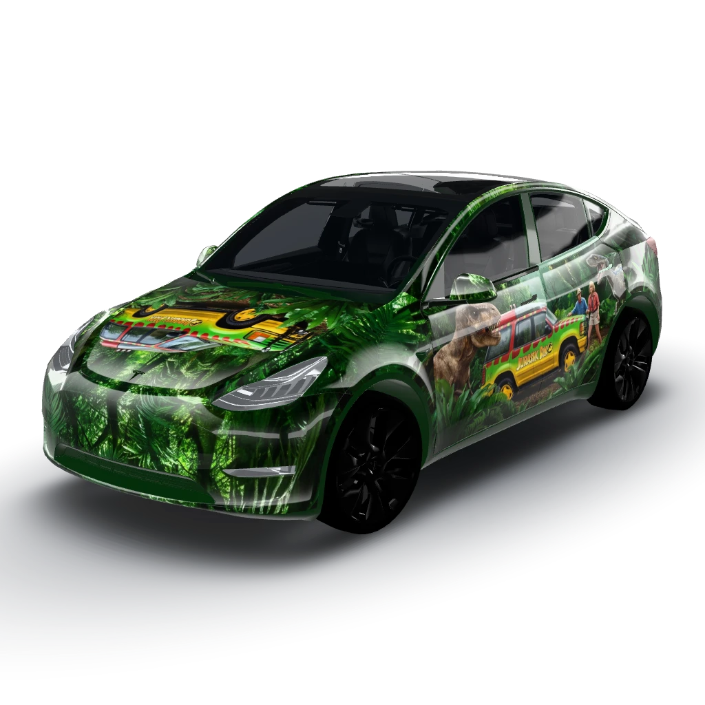 Jurassic park explorer — a Model Y wearing this AI wrap design
