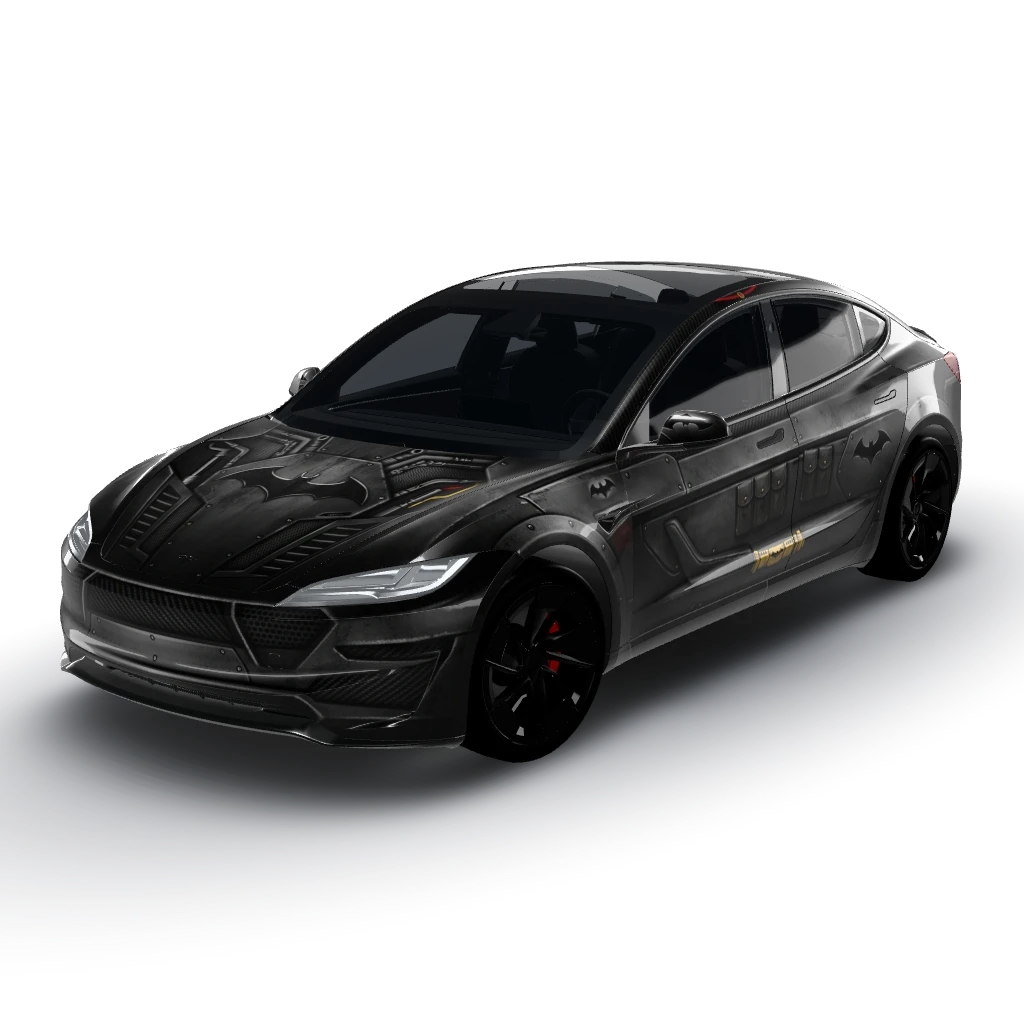 Batman style wrap I want it too look — a Model 3 (2024+) Performance wearing this AI wrap design