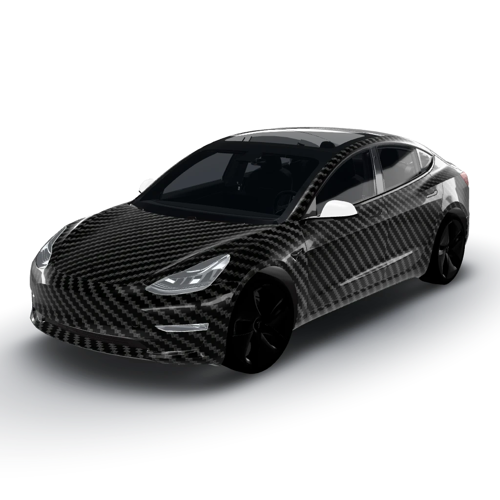 Carbon fiber weave — a Model 3 wearing this AI wrap design