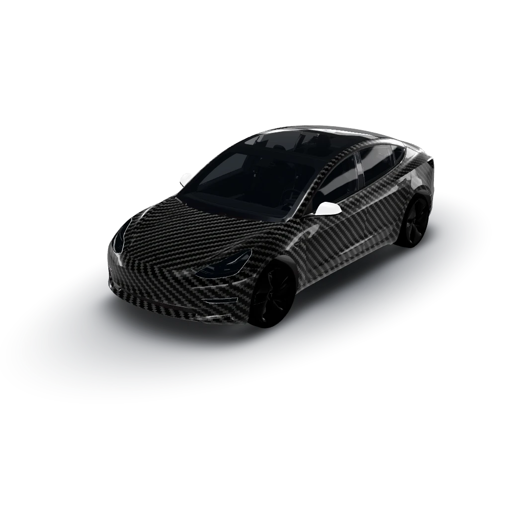 Carbon fiber weave — a Model 3 wearing this AI wrap design