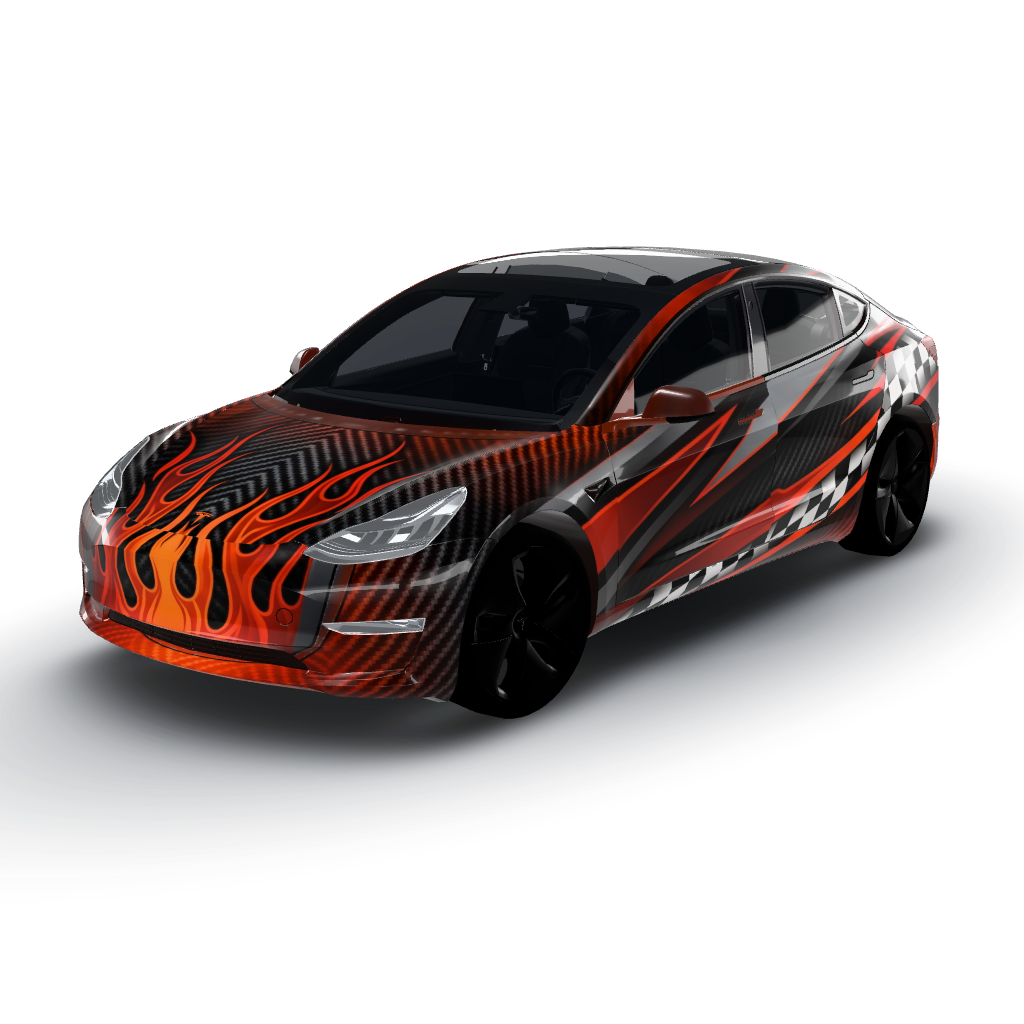 This artwork features a dynamic racing — a Model 3 wearing this AI wrap design