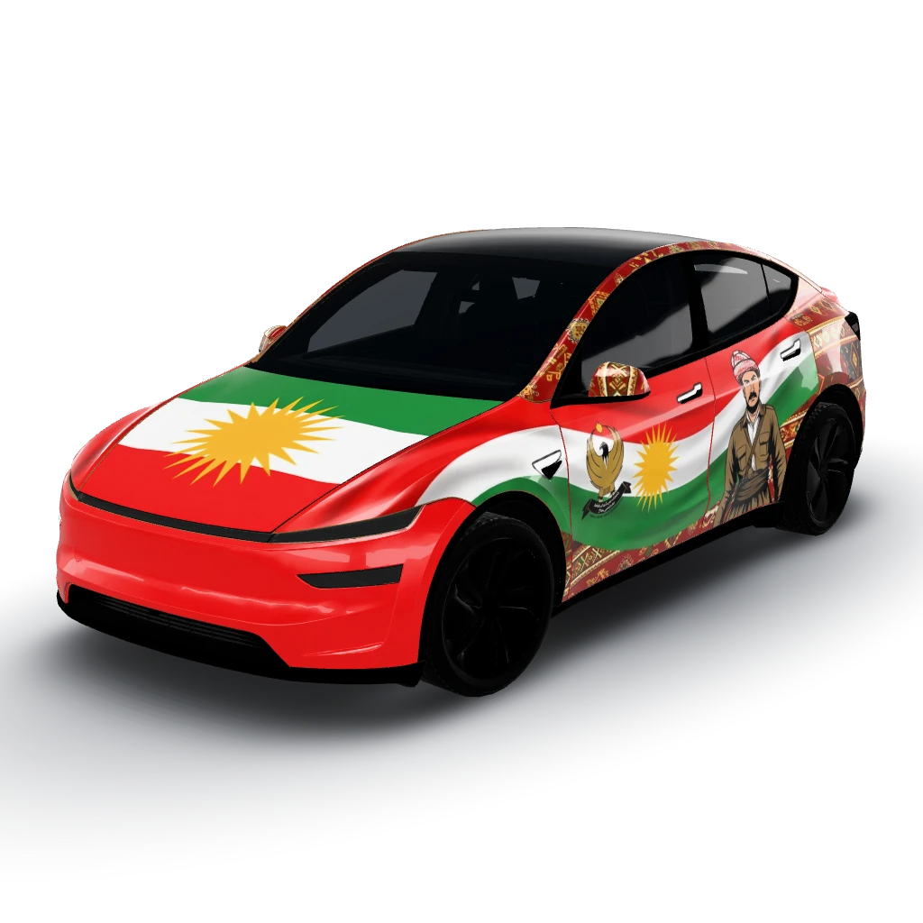 Kurdish flag will be centered and upright — a Model Y (2025+) Premium wearing this AI wrap design