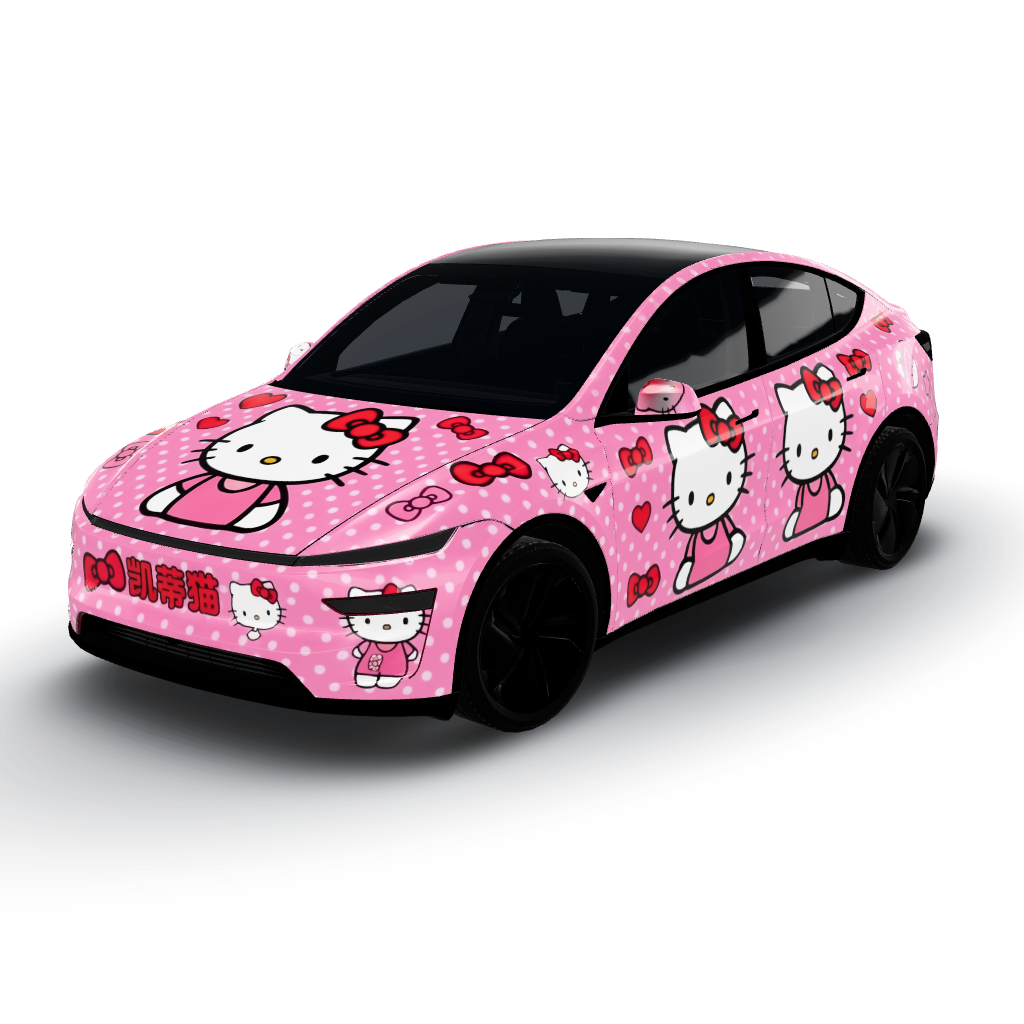 Hello Kitty pink kawaii style — a Model Y (2025+) Premium wearing this AI wrap design