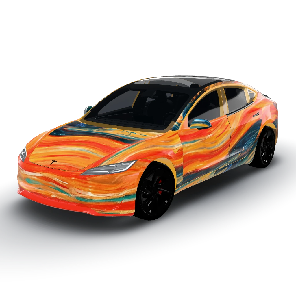 We'll maintain the design style directly — a Model 3 (2024+) Performance wearing this AI wrap design