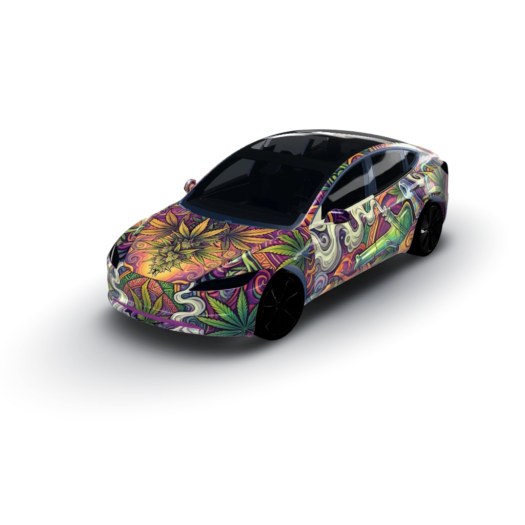 Marijuana one — a Model 3 (2024+ Base) wearing this AI wrap design