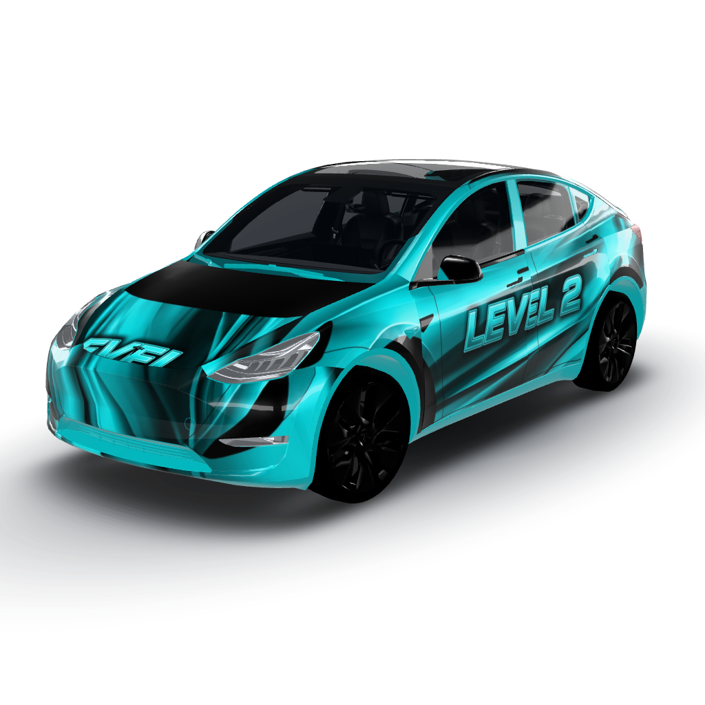 Quiero un rap que combine un vibrante — a Model Y wearing this AI wrap design