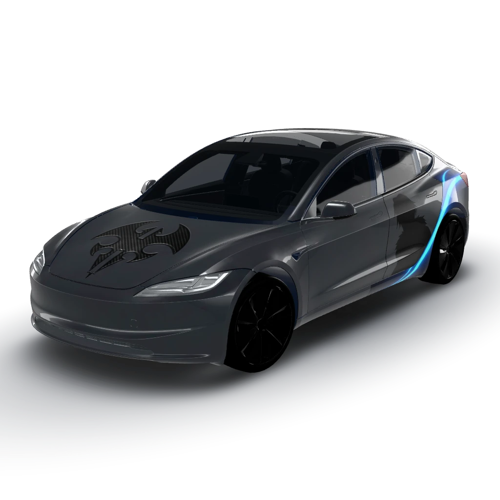 Here's the finalized design for your Model — a Model 3 (2024+) Standard & Premium wearing this AI wrap design