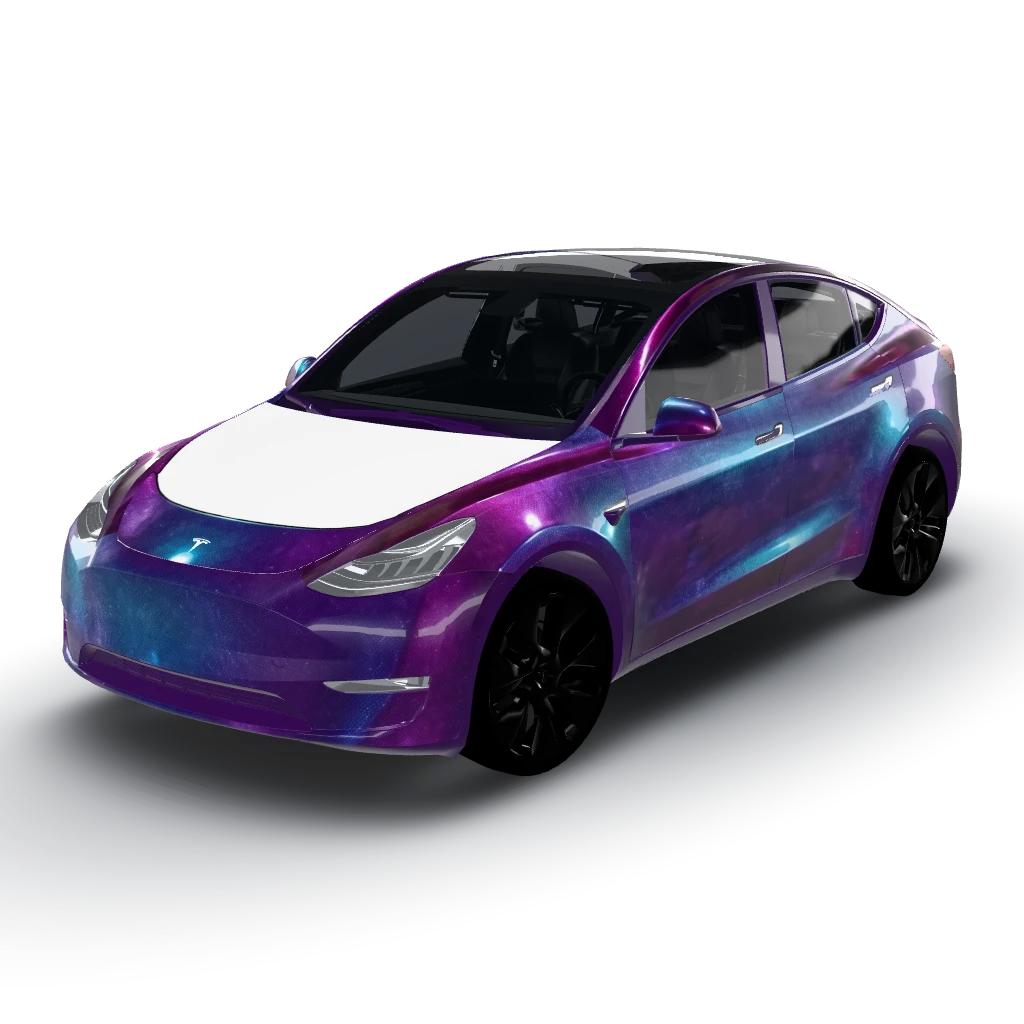 3m gloss flip deep space — a Model Y wearing this AI wrap design