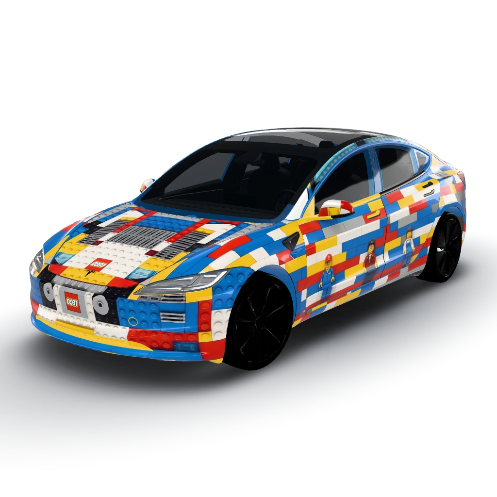 Lego model — a Model 3 (2024+) Standard & Premium wearing this AI wrap design