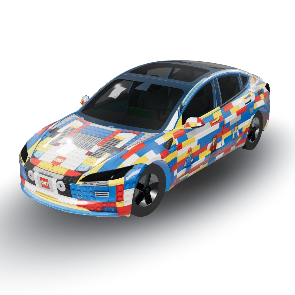 It to look like a Lego model — a Model 3 (2024+ Base) wearing this AI wrap design
