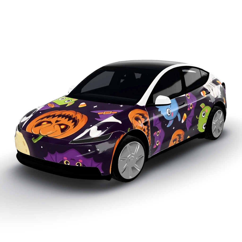 Halloween cute spooky — a Model Y (2025+) Standard wearing this AI wrap design