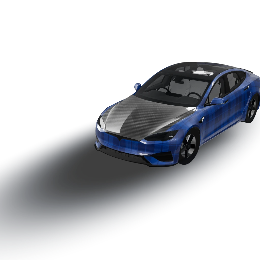 Premium Tesla plaid blue with a vorsteiner — a Model S Plaid (2025) wearing this AI wrap design