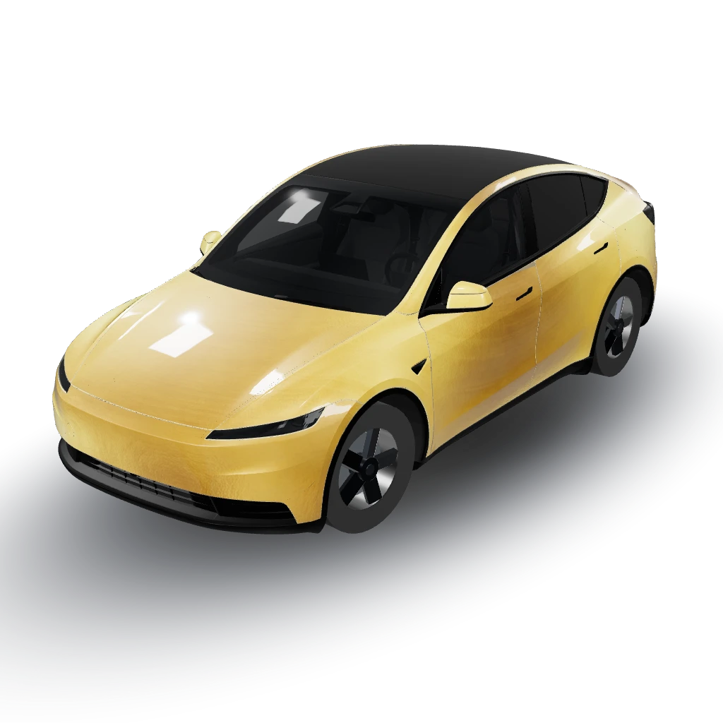 Gold Metallic — a Model Y (2025+ Base) wearing this AI wrap design