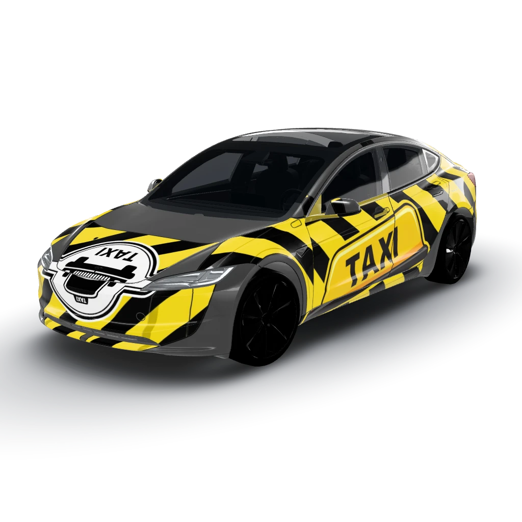 Haz el tesla como si fuera un taxi clásico — a Model 3 (2024+) Standard & Premium wearing this AI wrap design