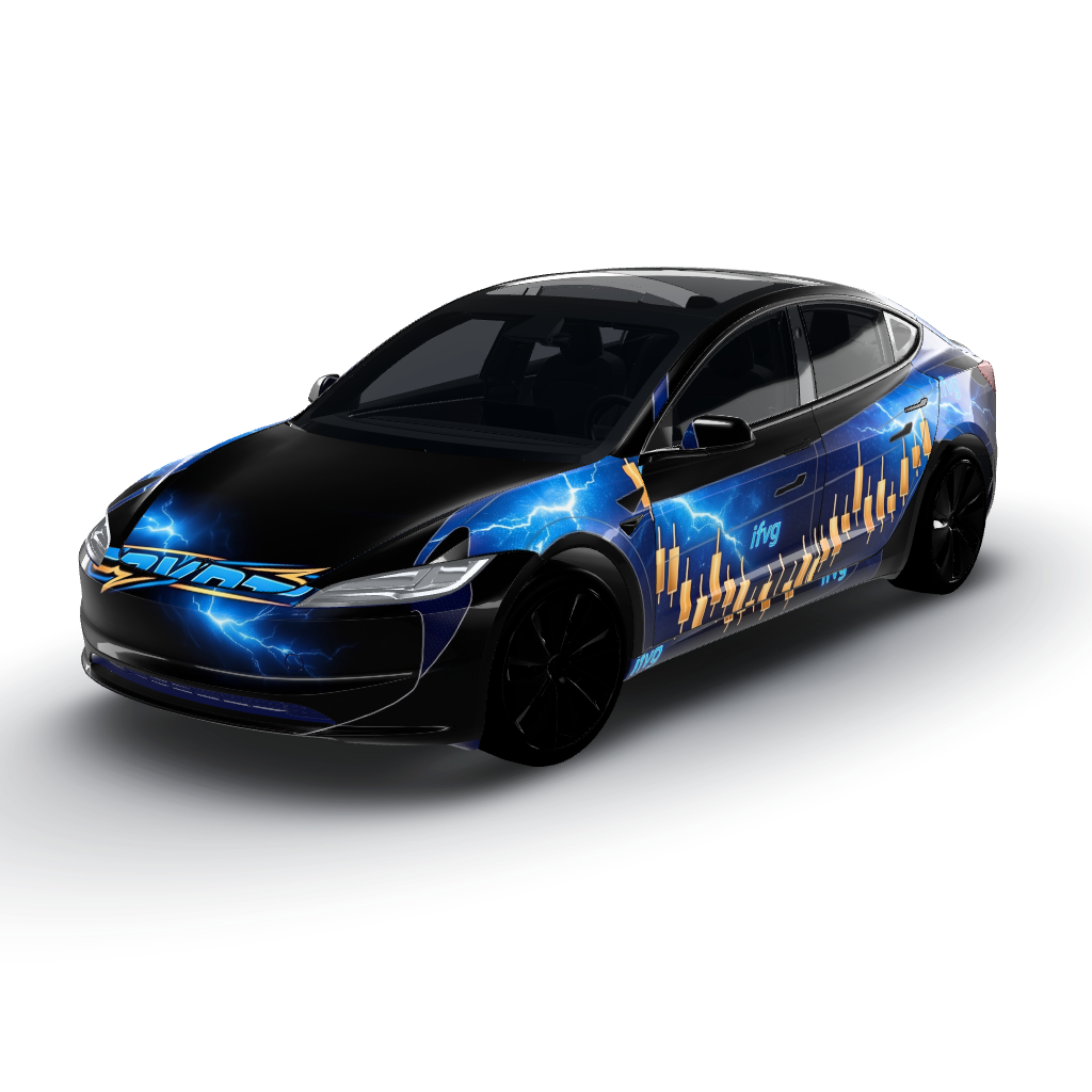 "BC3 TRADING" logo from Photo 1 centered — a Model 3 (2024+) Standard & Premium wearing this AI wrap design