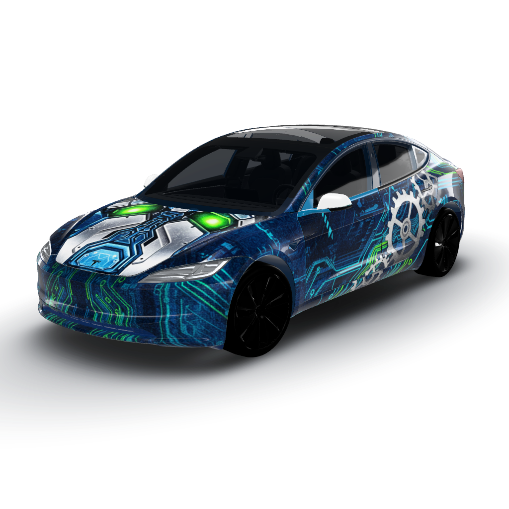 Grok Bot is a vibrant and futuristic design — a Model 3 (2024+) Standard & Premium wearing this AI wrap design