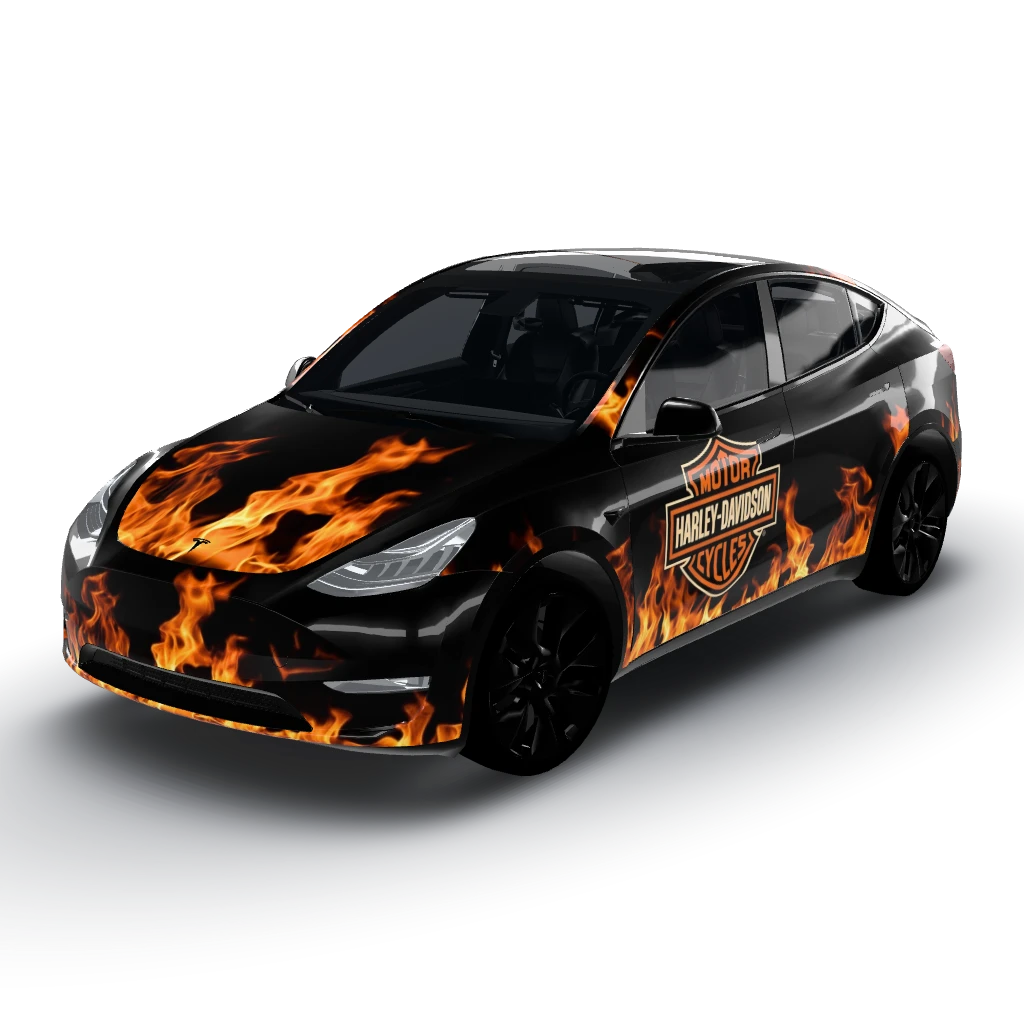 Your design is all set — a Model Y wearing this AI wrap design