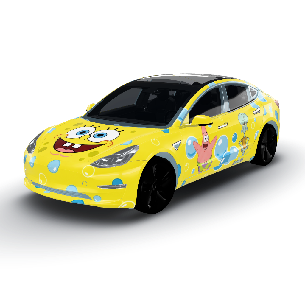 How about we add some playful bubbles — a Model 3 wearing this AI wrap design