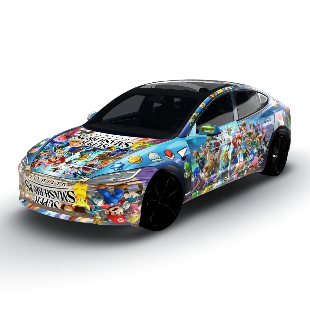 Super smash bros wrap add all — a Model 3 (2024+) Standard & Premium wearing this AI wrap design