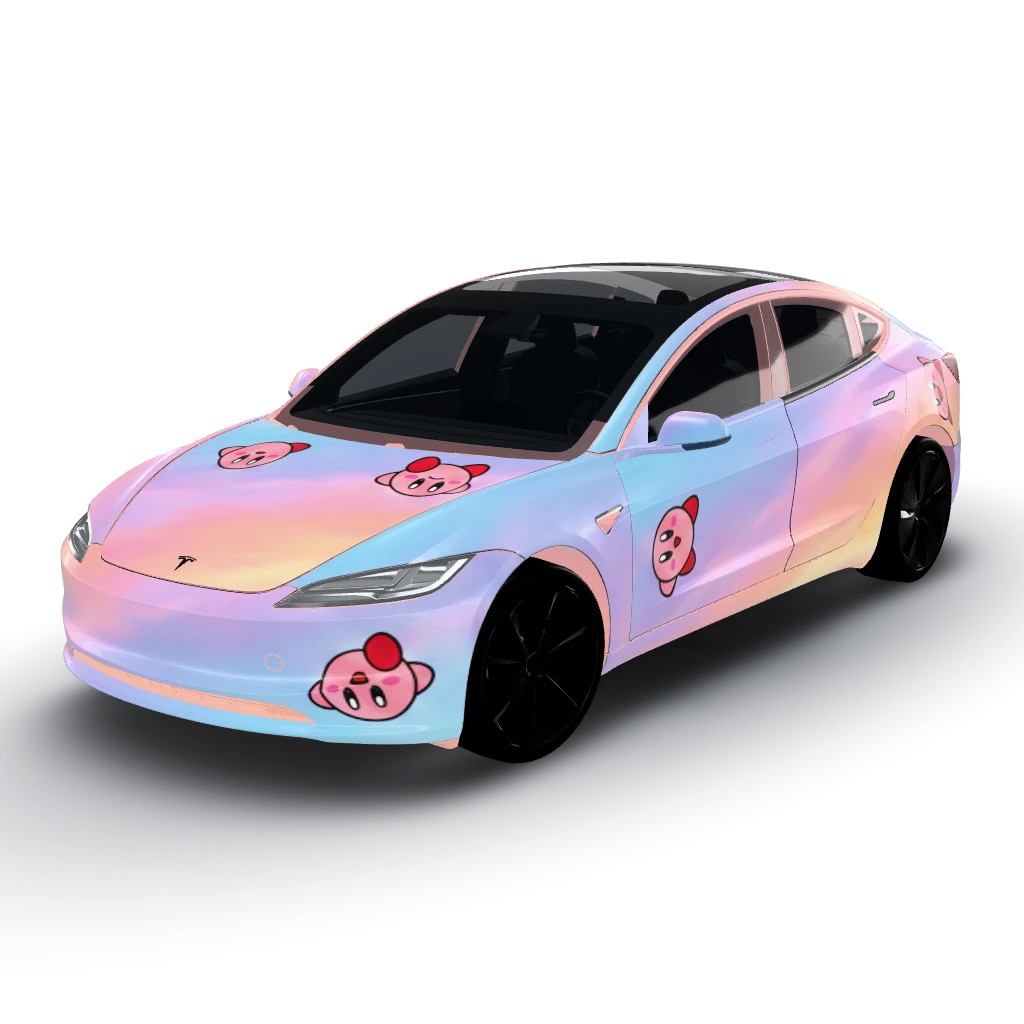 Pastel dream cloud gradient — a Model 3 (2024+) Standard & Premium wearing this AI wrap design