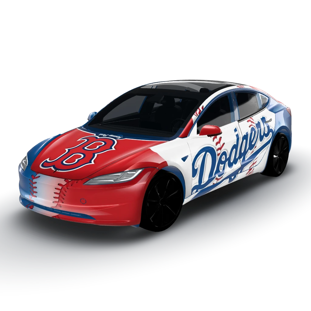 We’ll remove the Dodgers mascot and replace — a Model 3 (2024+) Standard & Premium wearing this AI wrap design