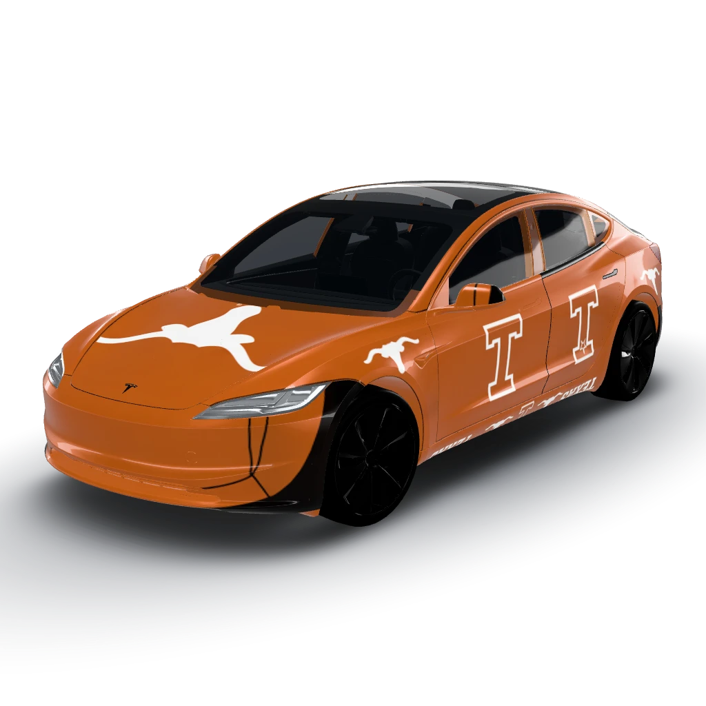 University of texas at austin logos — a Model 3 (2024+) Standard & Premium wearing this AI wrap design