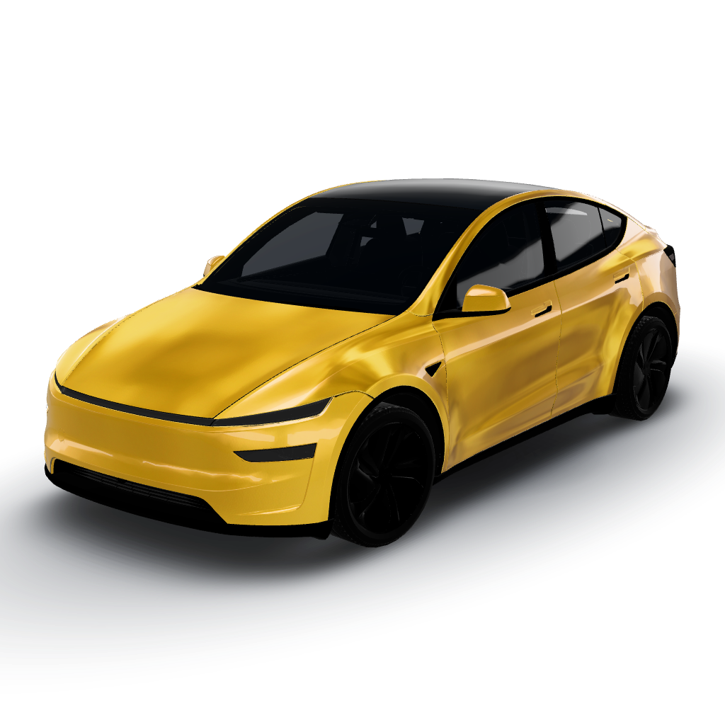 Filled with a solid pur gold glossy finish — a Model Y (2025+) Premium wearing this AI wrap design