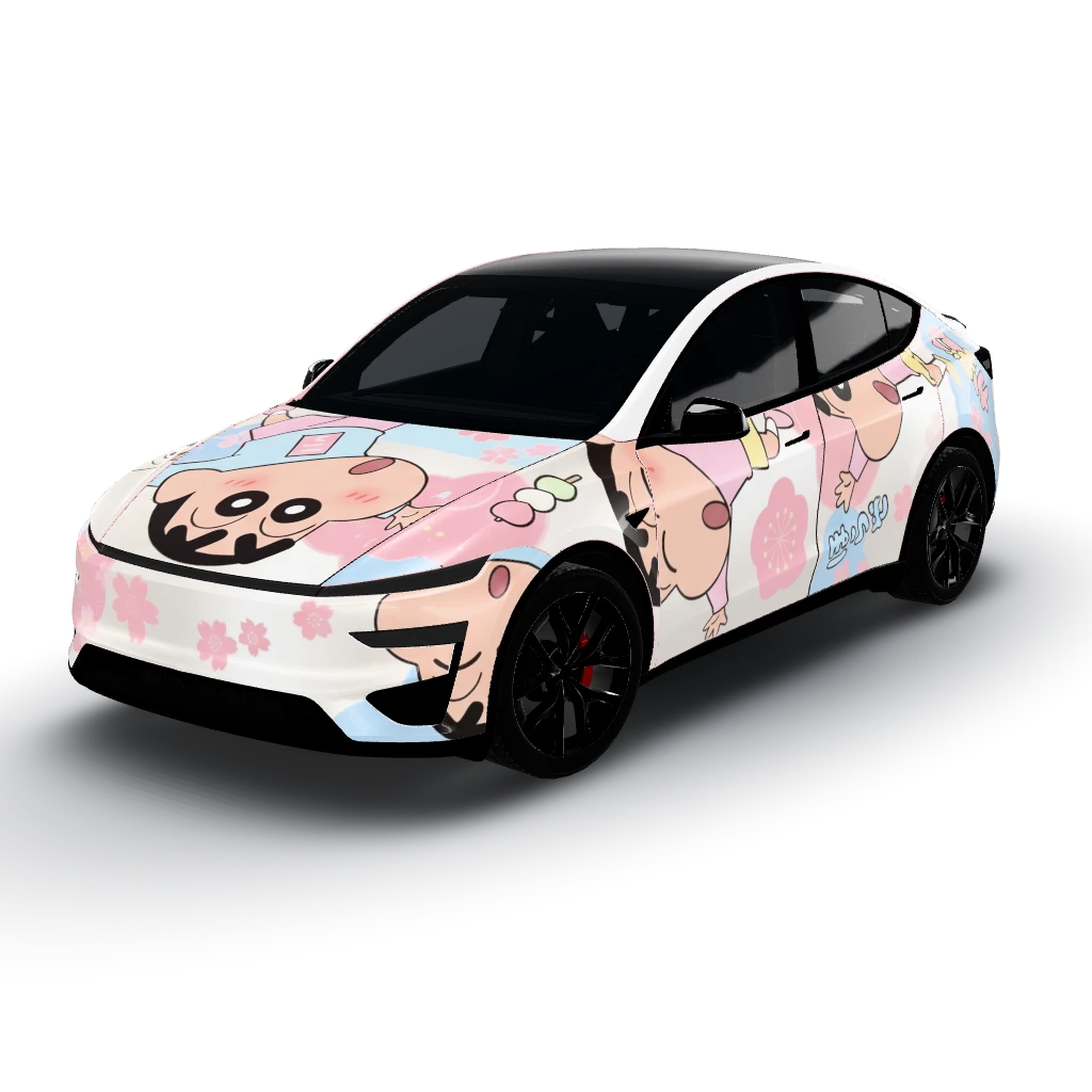 High-end realistic Tesla car wrap design — a Model Y (2025+) Performance wearing this AI wrap design
