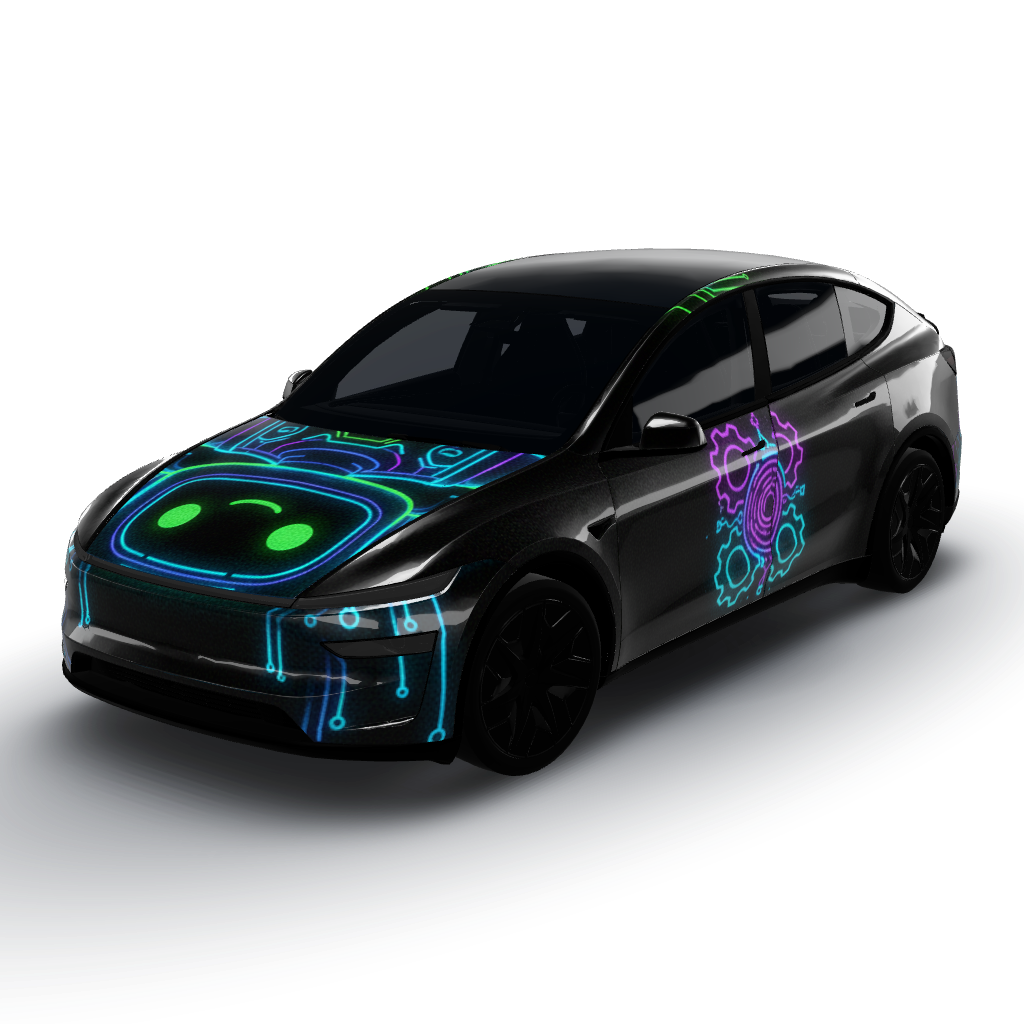 Grok Bot X.ai is depicted as a sleek — a Model Y L wearing this AI wrap design
