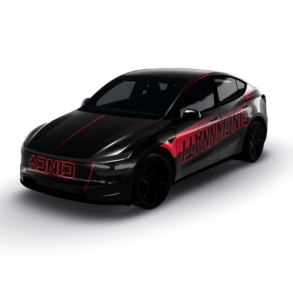 Cincinnati reds themed — a Model Y (2025+) Premium wearing this AI wrap design