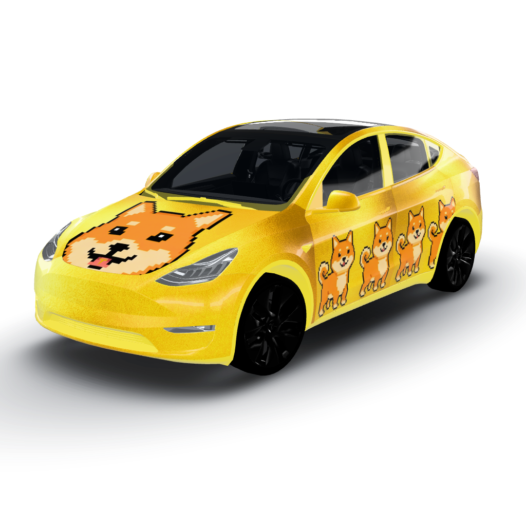 Artwork features a vibrant gold base — a Model Y wearing this AI wrap design