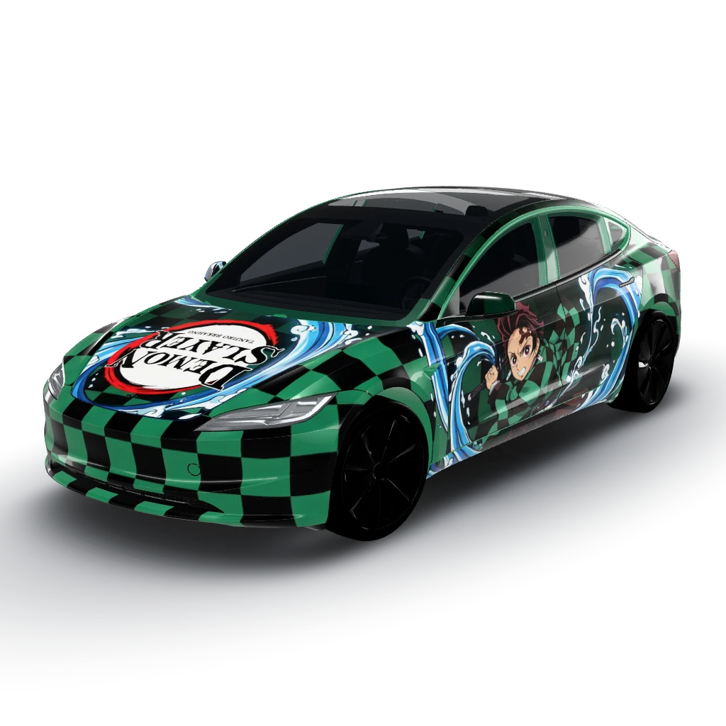 Demon Slayer anime Tanjiro pattern — a Model 3 (2024+) Standard & Premium wearing this AI wrap design