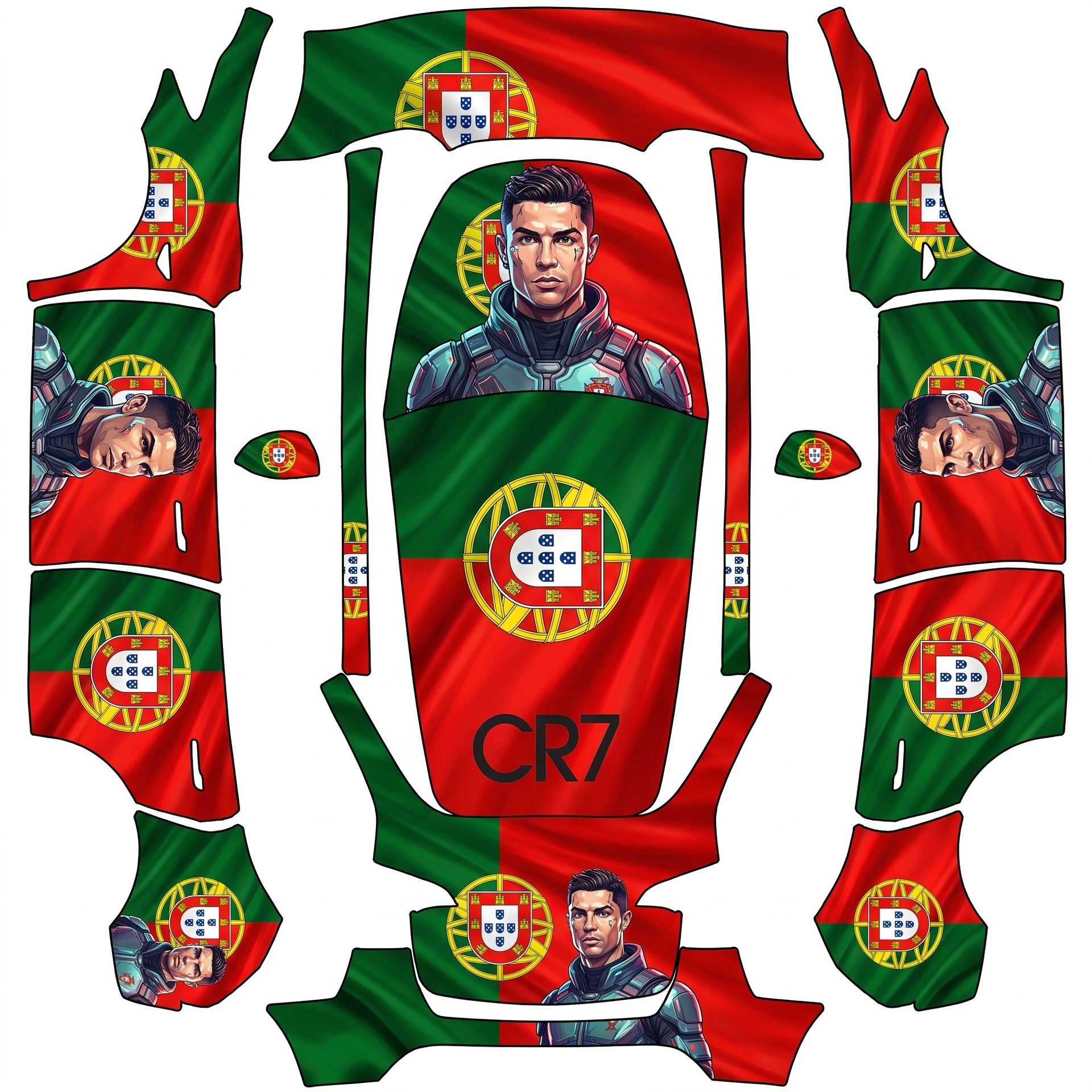 Futuristic Ronaldo and Portugal — AI wrap design for a Model Y